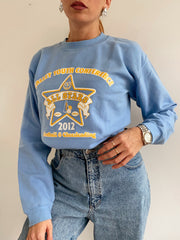 Vintage amerikanischer hellblauer und gelber Pullover S