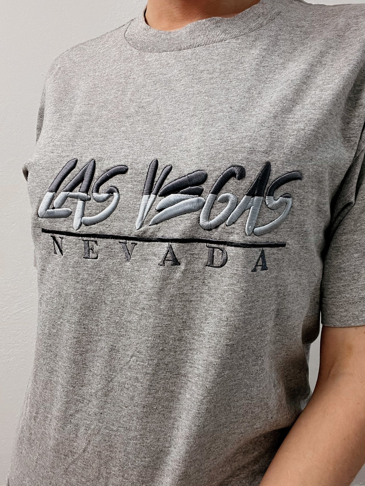 T-shirt vintage gris Clair brodé Las Vegas M