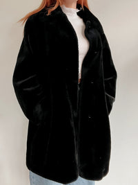 Vintage schwarzer Kunstpelzmantel M/L