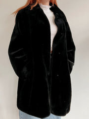 Manteau vintage noir en fausse fourrure M/L