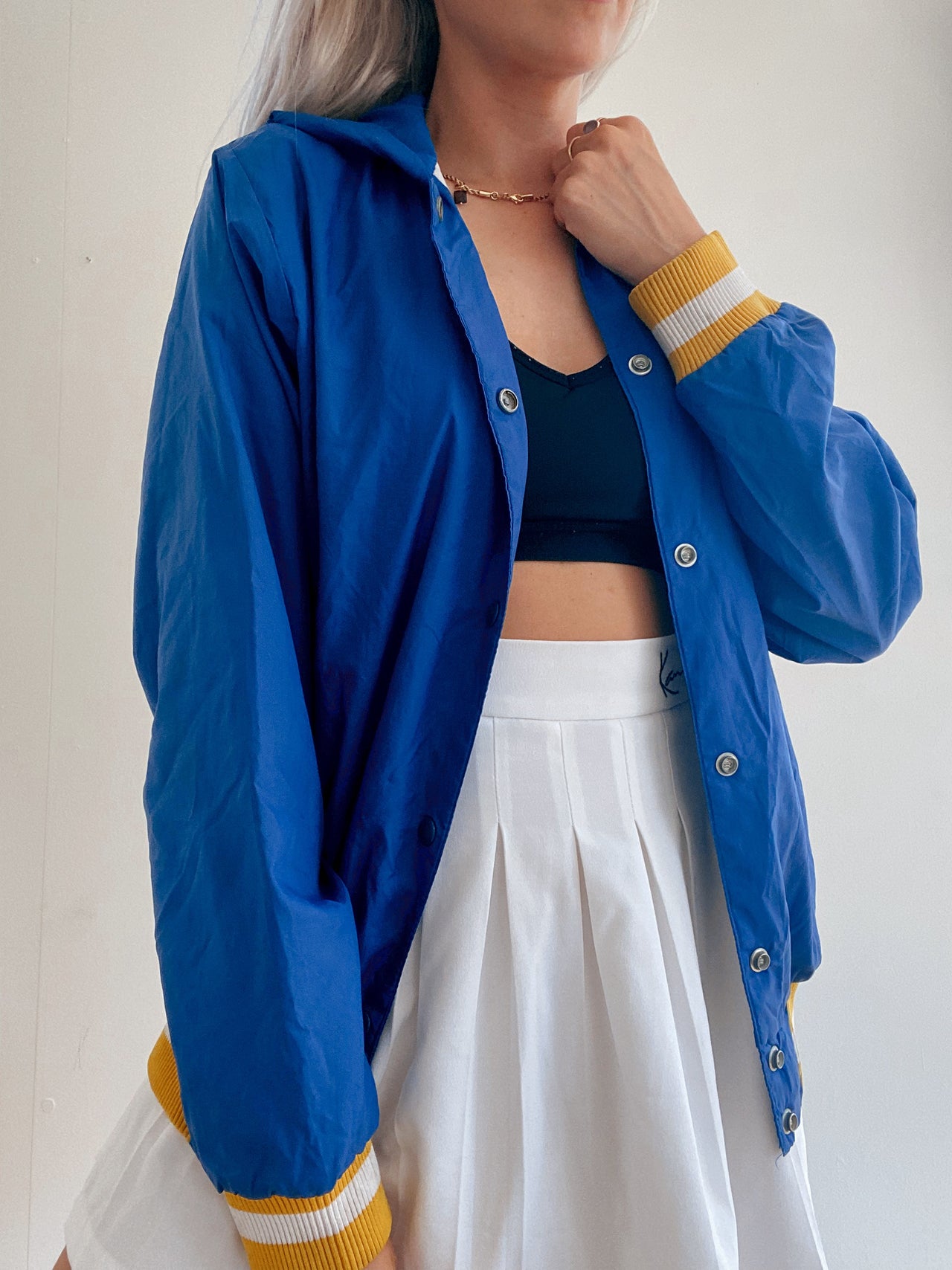 Veste américaine légère  bleue et jaune  L