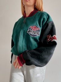 Bomber vintage en laine vert foncé et noir
