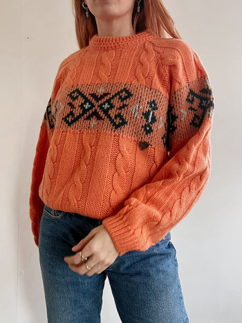 Pull vintage en laine orange M