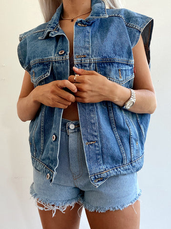 Gilet en jeans vintage bleu clair M