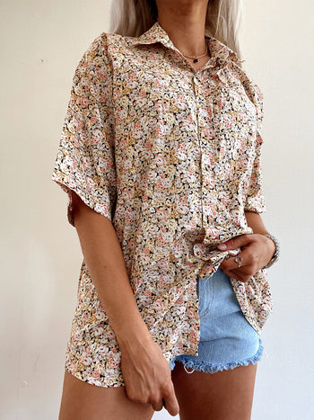 Chemise Vintage 80/90s beige  à fleurs