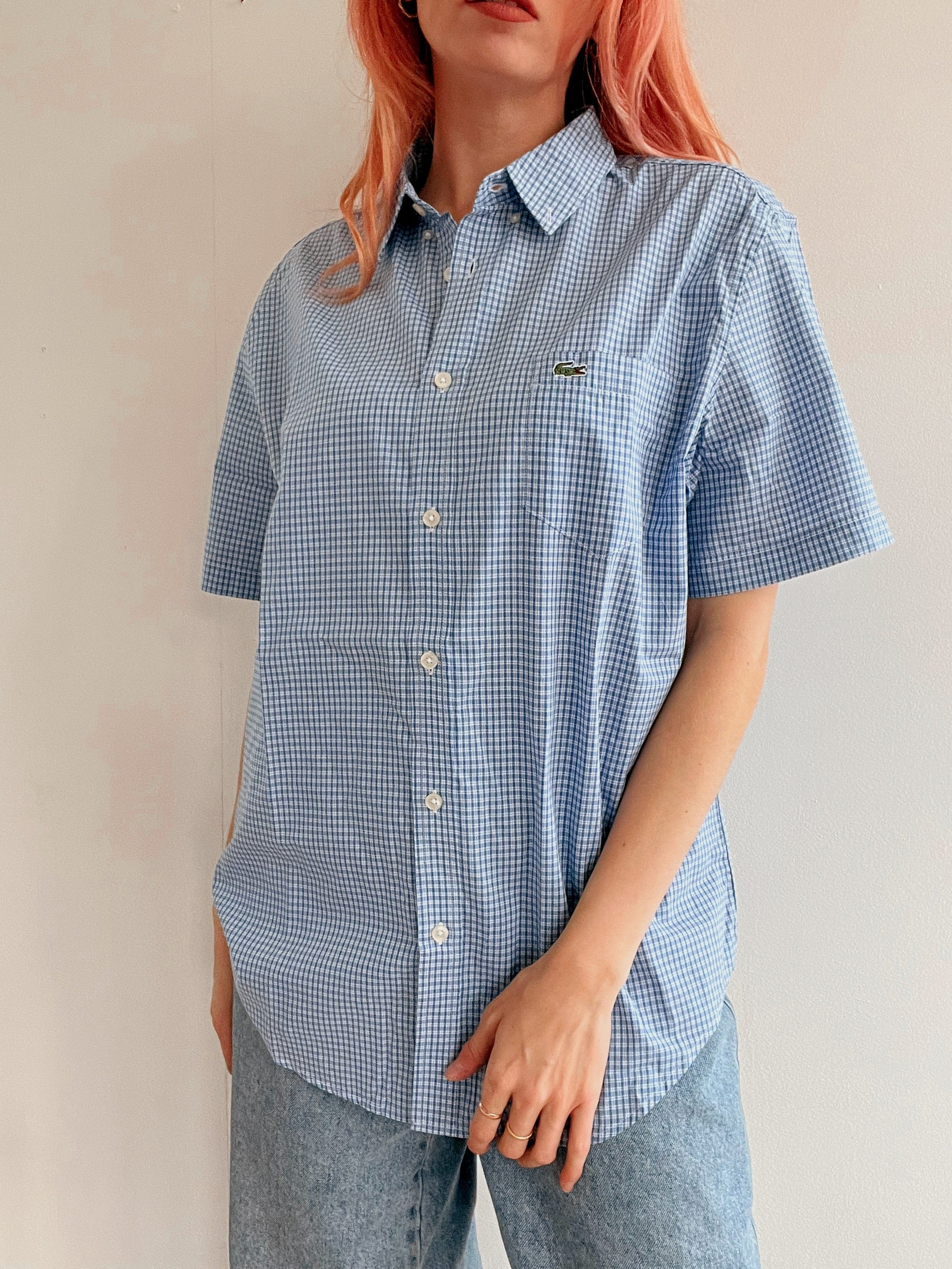 Vintage Lacoste blau kariertes Hemd L 