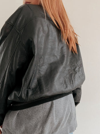 Bomber vintage américaine noire en cuir XL