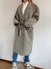 Vintage Wollmantel Taupe/Grün L