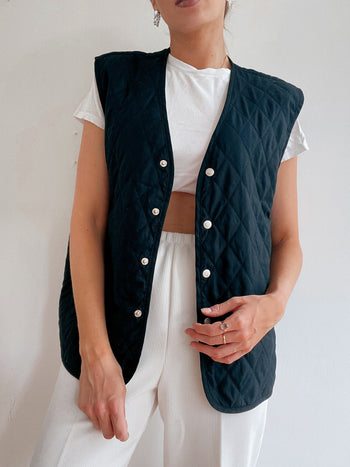 Gilet vintage sans manches matelassé noir M