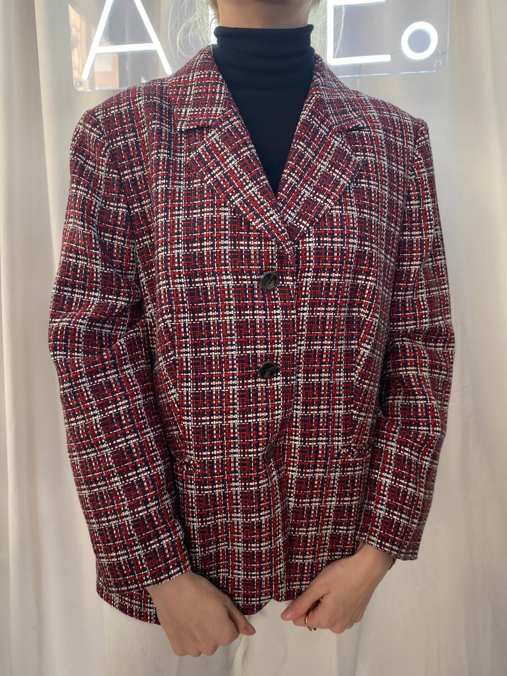 Veste Blazer vintage texturé rouge/blanc/bleu S/M