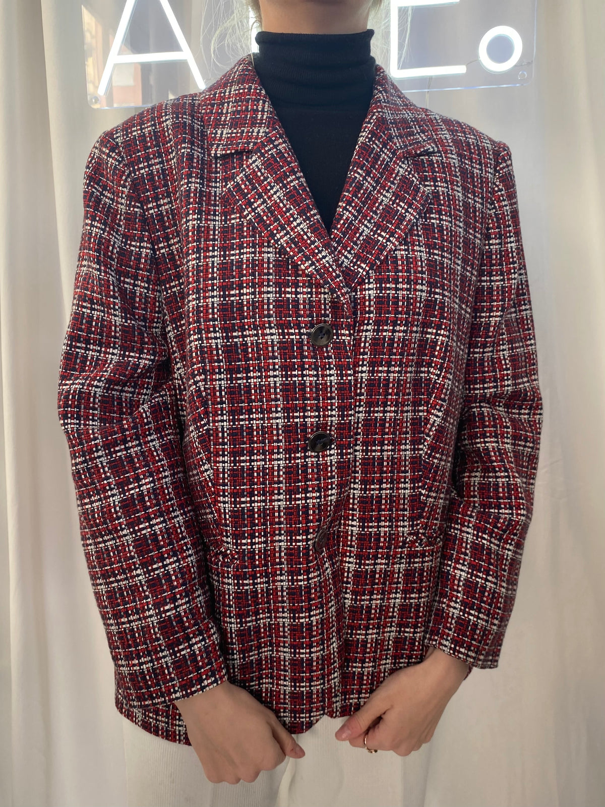 Veste Blazer vintage texturé rouge/blanc/bleu S/M