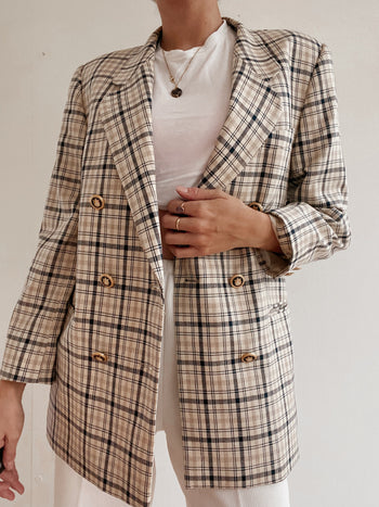 Veste blazer blanc cassé à carreaux boutons dorés  M