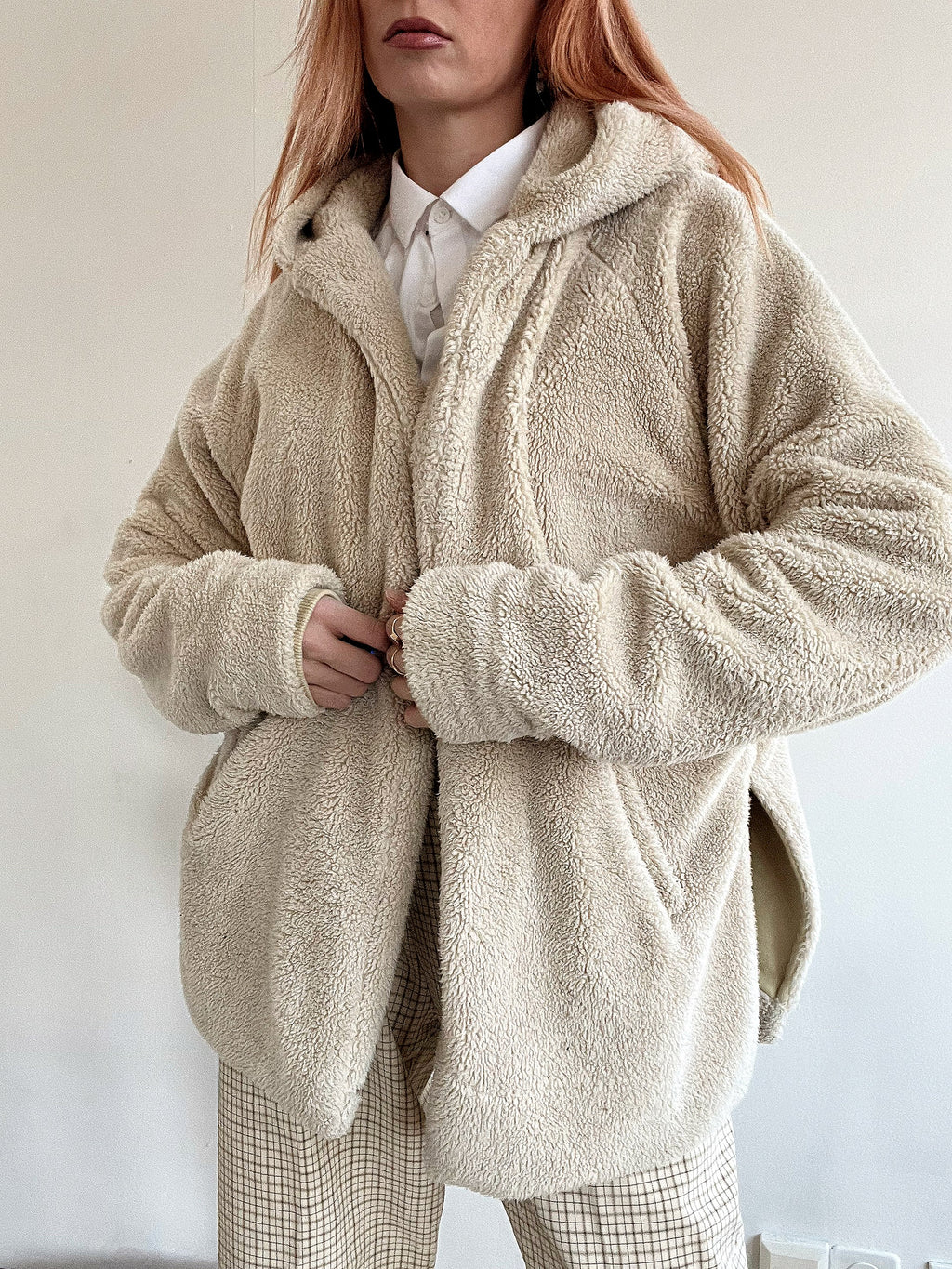 Cremefarbene Teddybär-/Fleecejacke XL