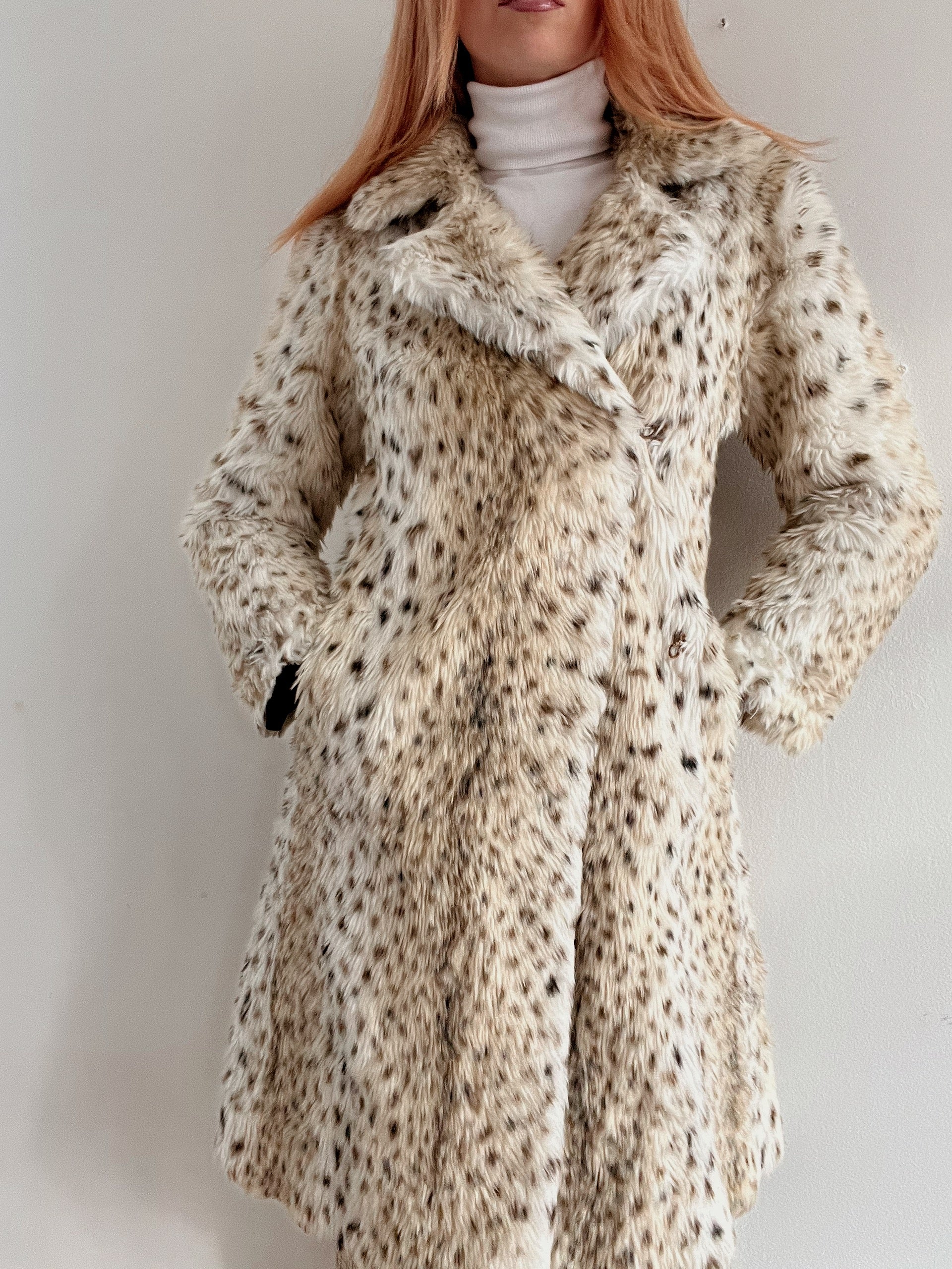Manteau en fausse fourrure blanc cassé lynx S/M