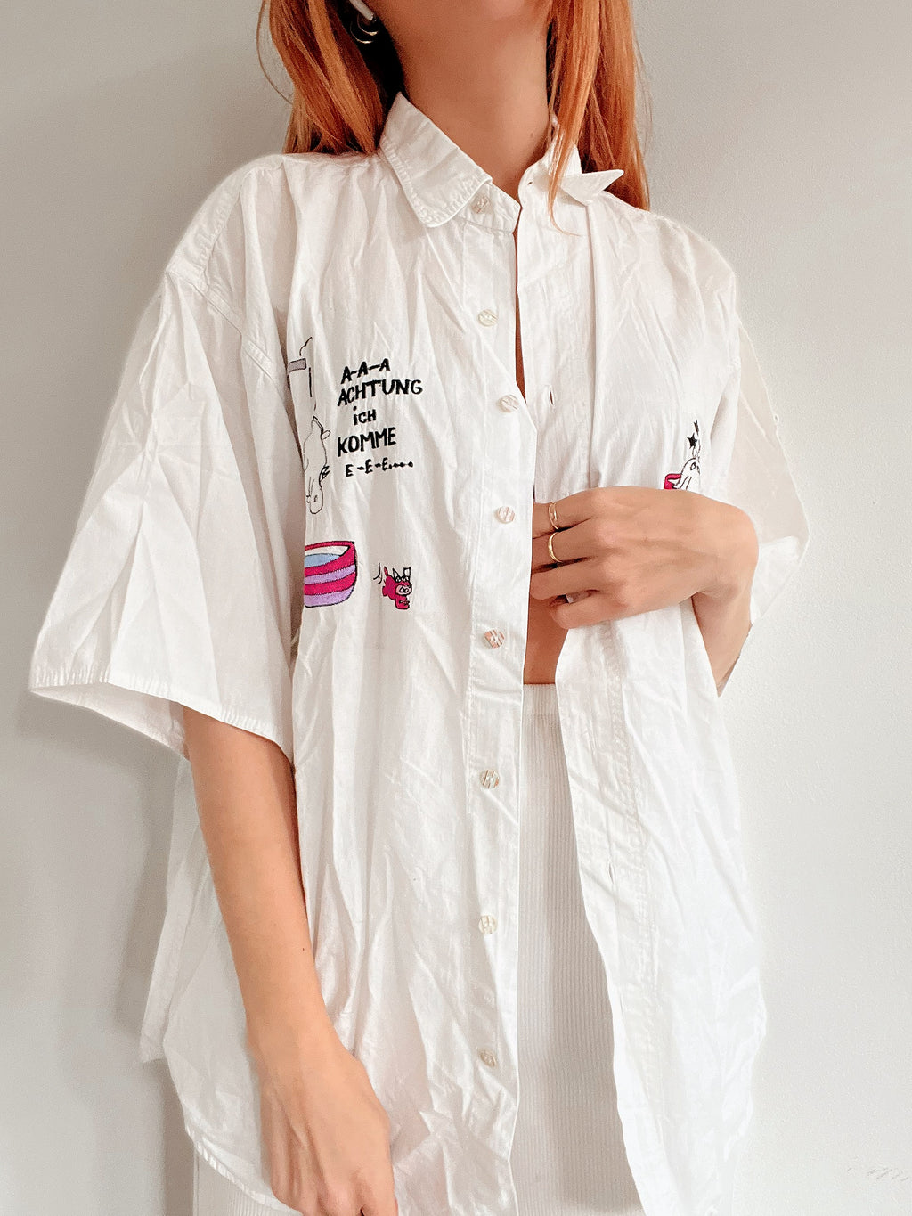 Chemise vintage blanche brodée  L