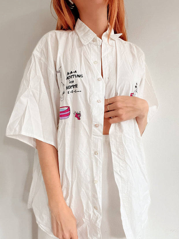 Vintage weißes besticktes Hemd L