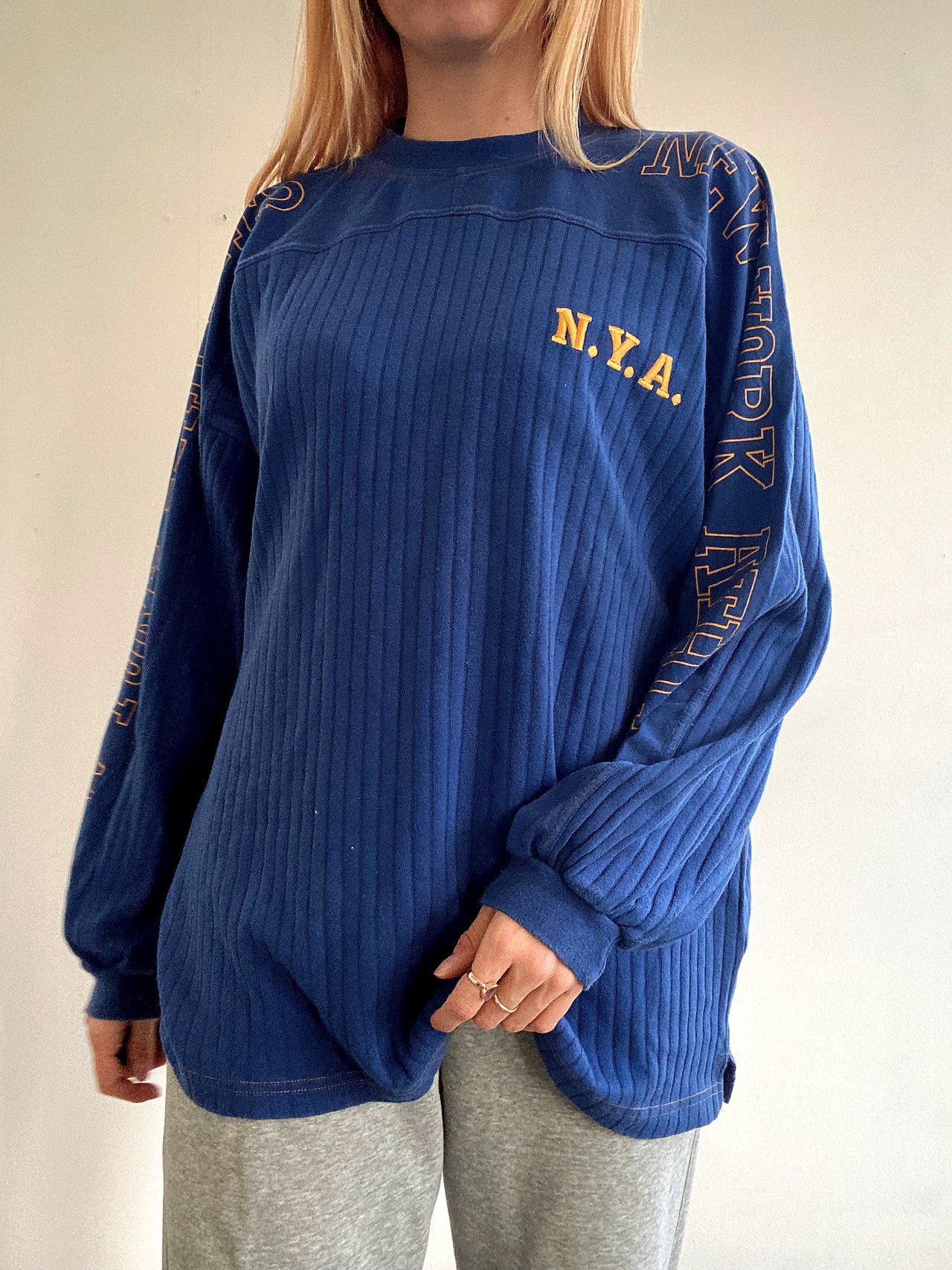 Blauer Vintage-Pullover aus feiner Baumwolle XL