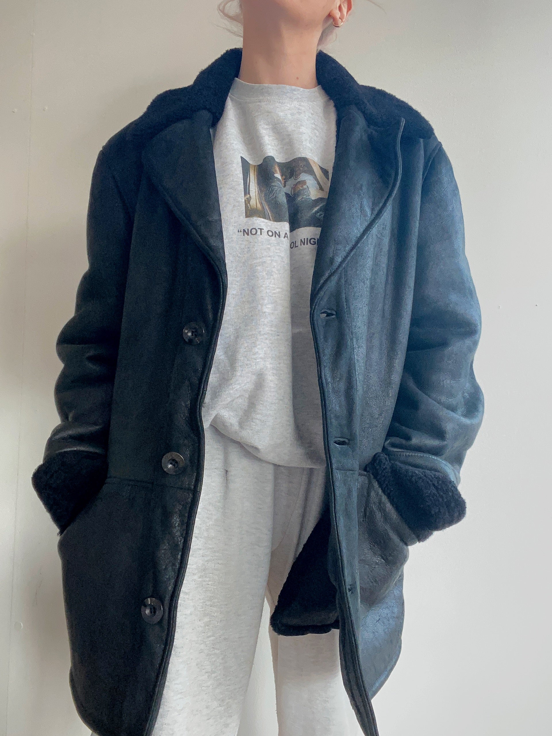 Manteau en mouton retourné noir