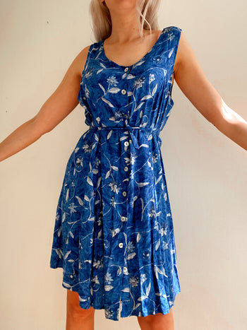 Robe Vintage bleue à fleurs L