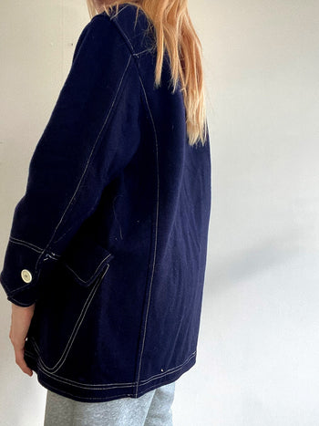 Veste vintage bleue en laine et jeans S/M