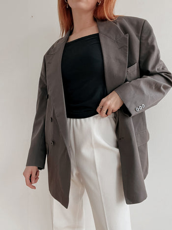 Veste blazer vintage gris reflet beige légèrement satinée XL