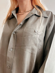 Chemise Vintage 80/90s en soie khaki L