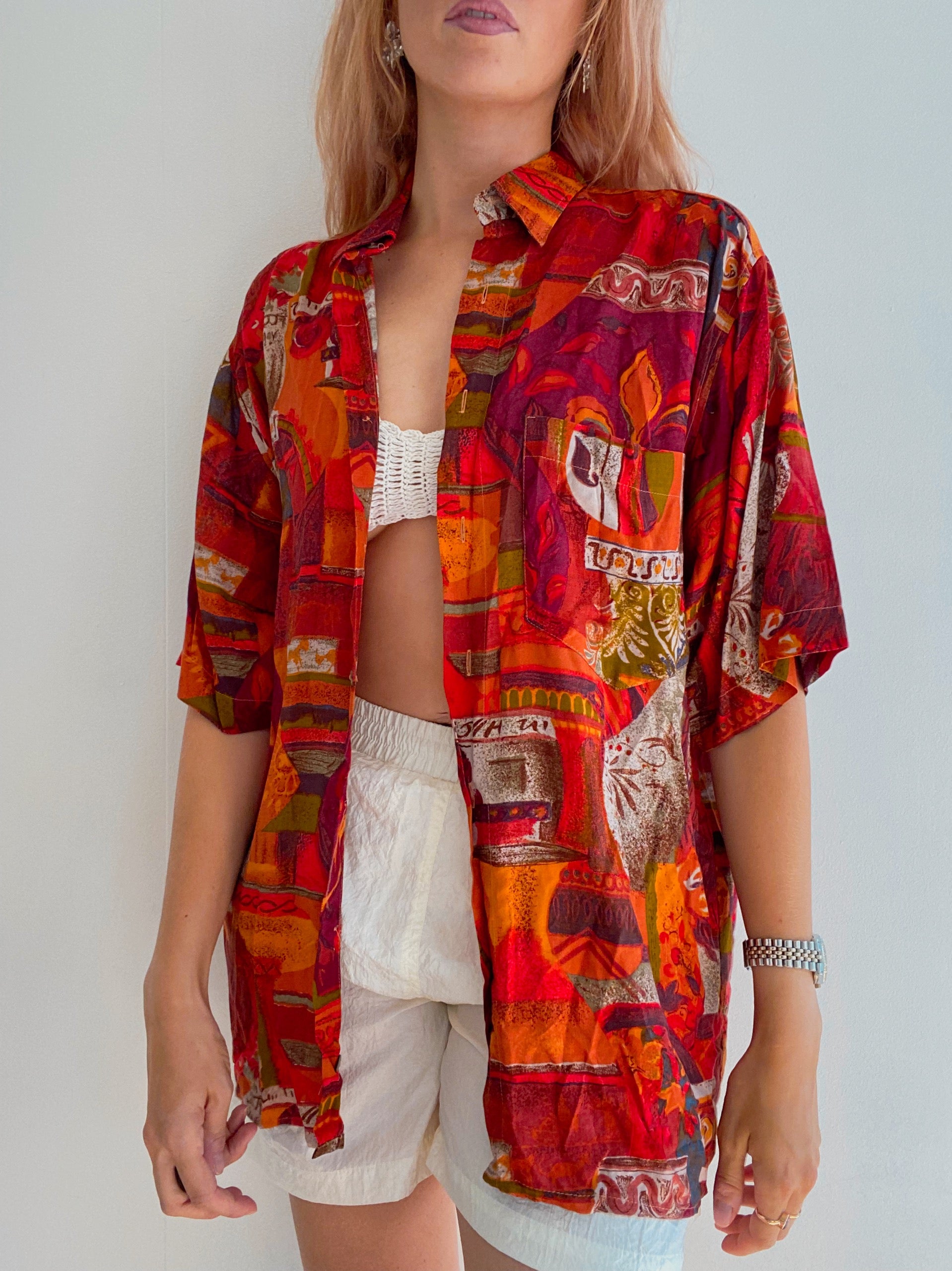 Chemise Vintage 80/90s rouge a motifs