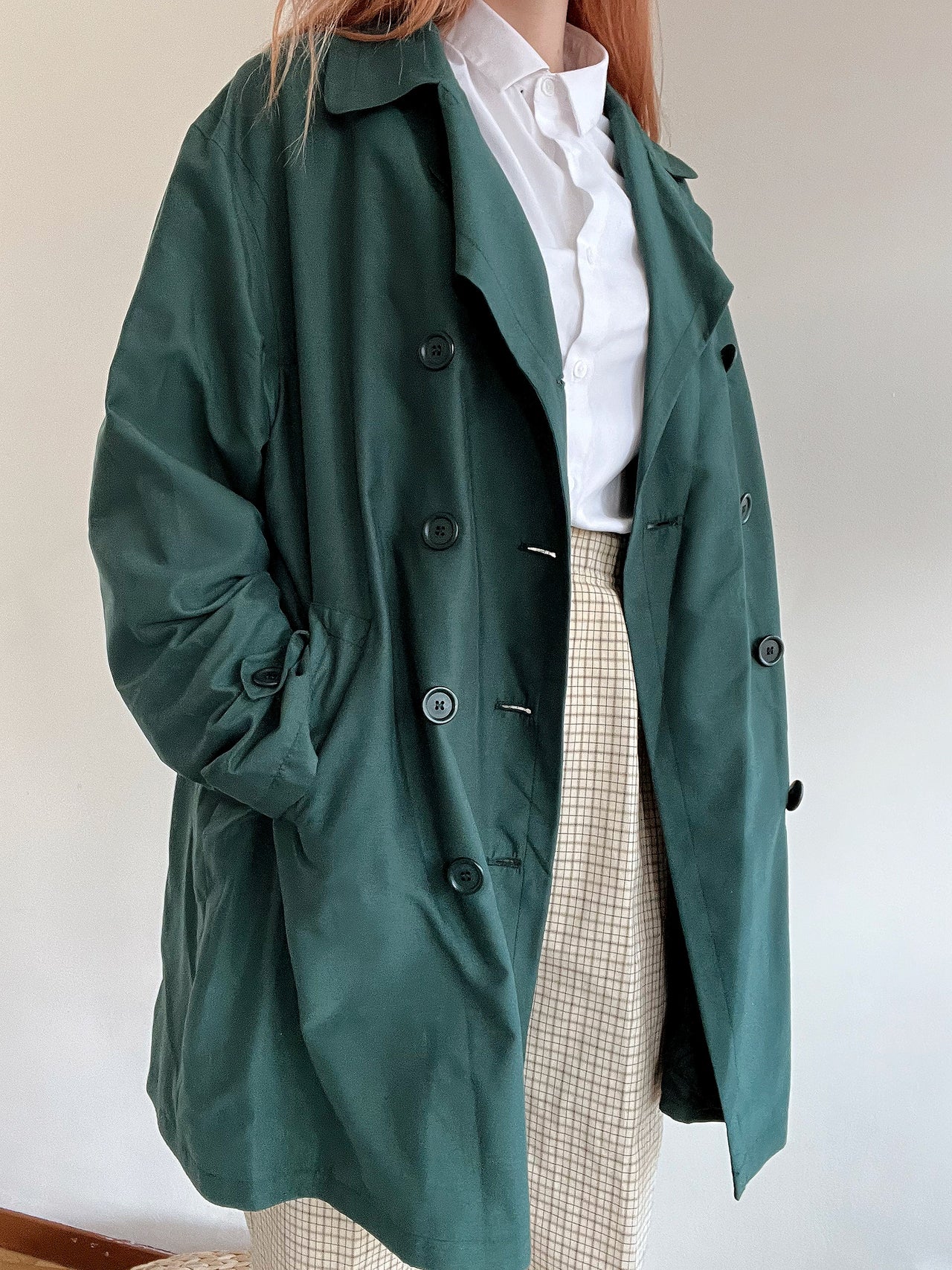 Trench coat vintage vert foncé M oversized