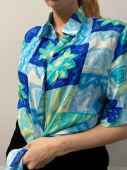 Chemise Vintage 80/90s à motifs turquoise L