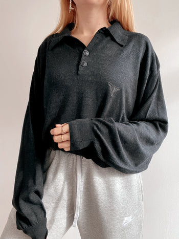 Pull vintage en laine gris anthracite