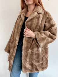 Manteau vintage taupe/beige en fausse fourrure M