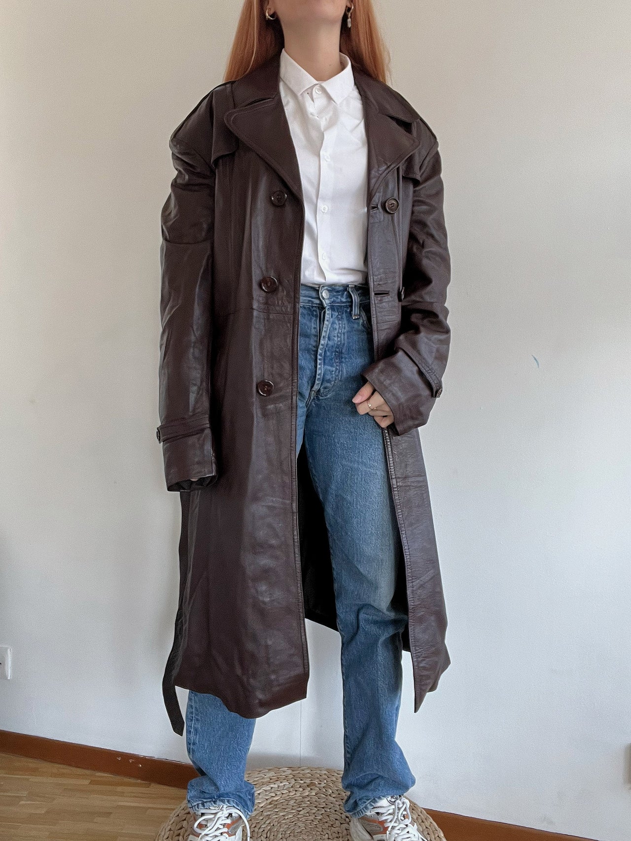 Trench coat bordeaux vintage en cuir L