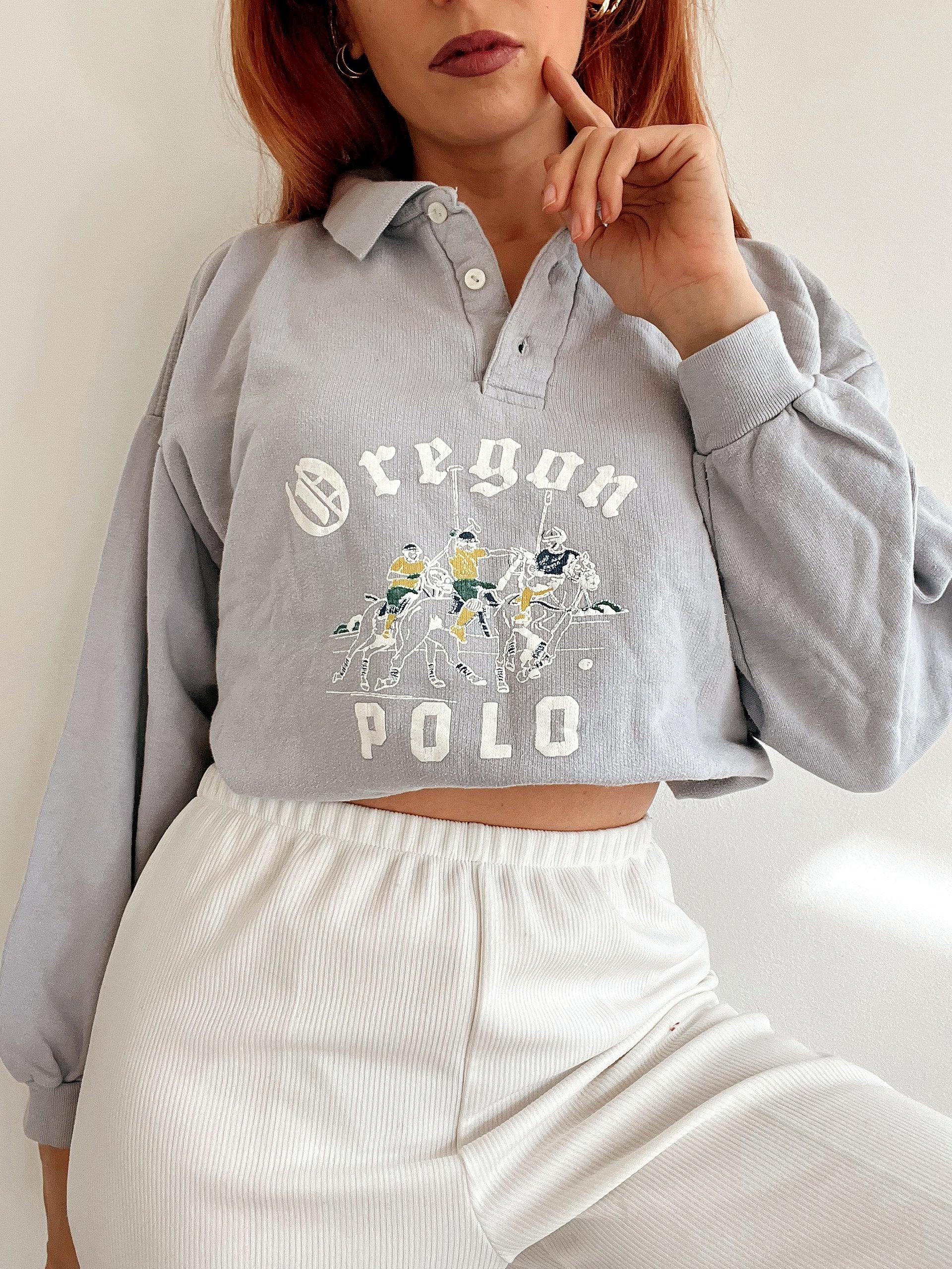 Hellgrauer Vintage-Pullover L