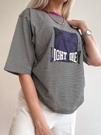 T-shirt vintage Light Grey noir, blanc et violet M