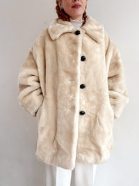 Vintage cremefarbener Kunstpelzmantel M/L
