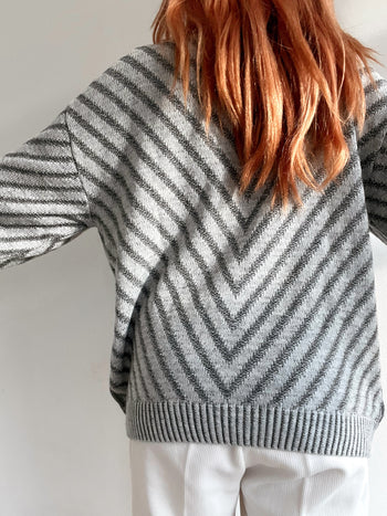 Pull vintage en laine gris et beige  M