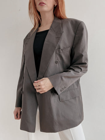 Veste blazer vintage gris reflet beige légèrement satinée XL