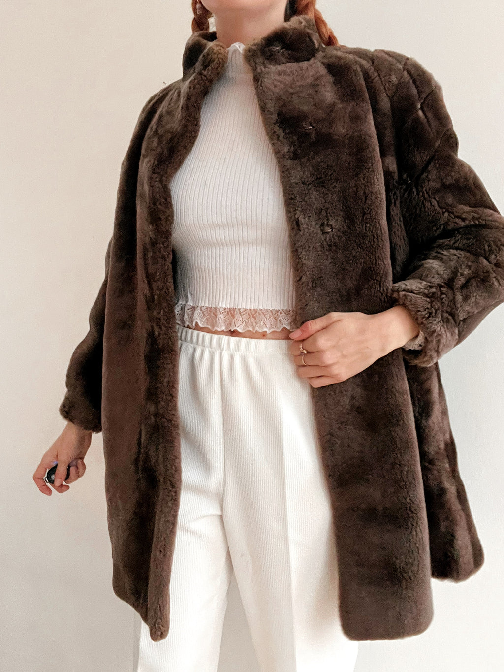 Vintage brauner Kunstpelzmantel M