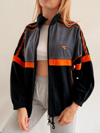 Jacket vintage noire et orange velours Diadora