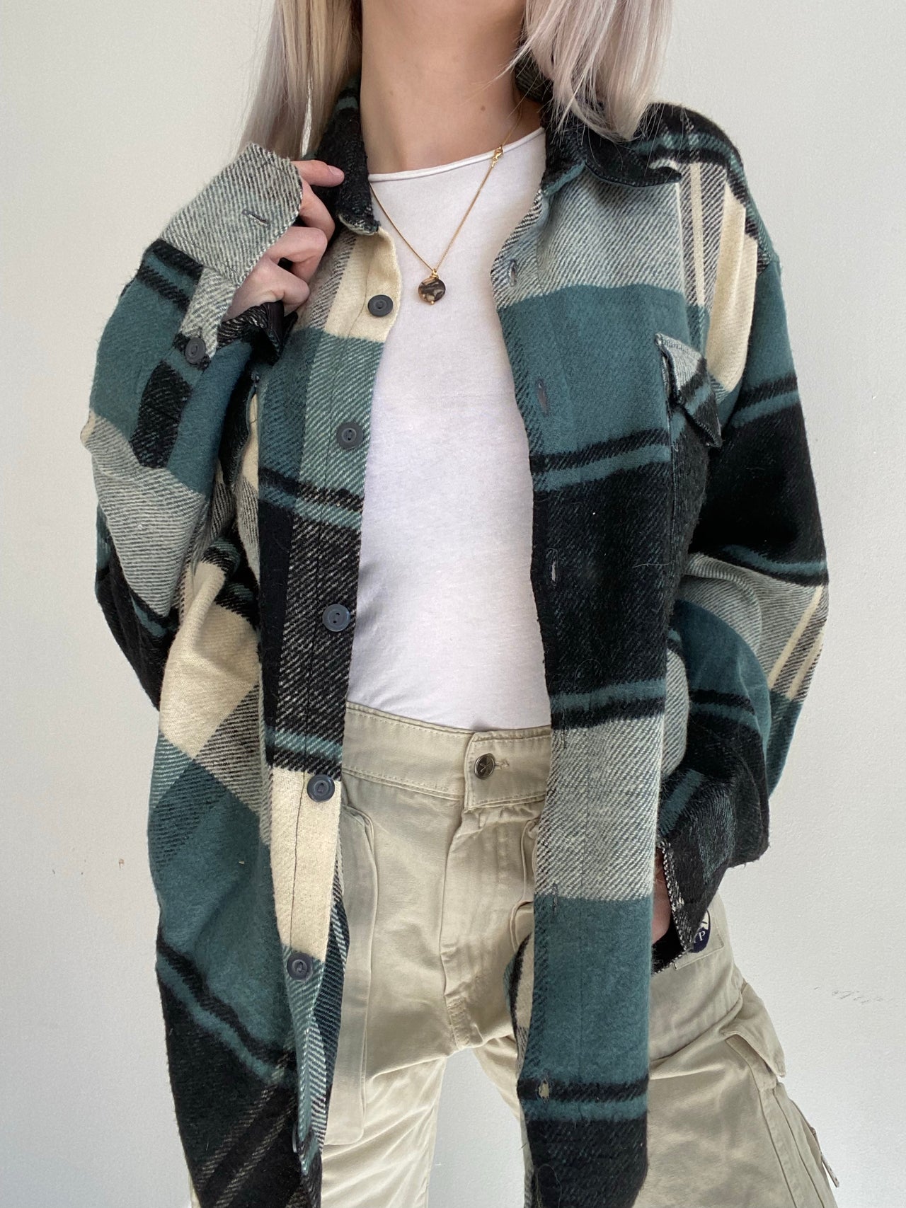 Vintage blue/beige check shirt L