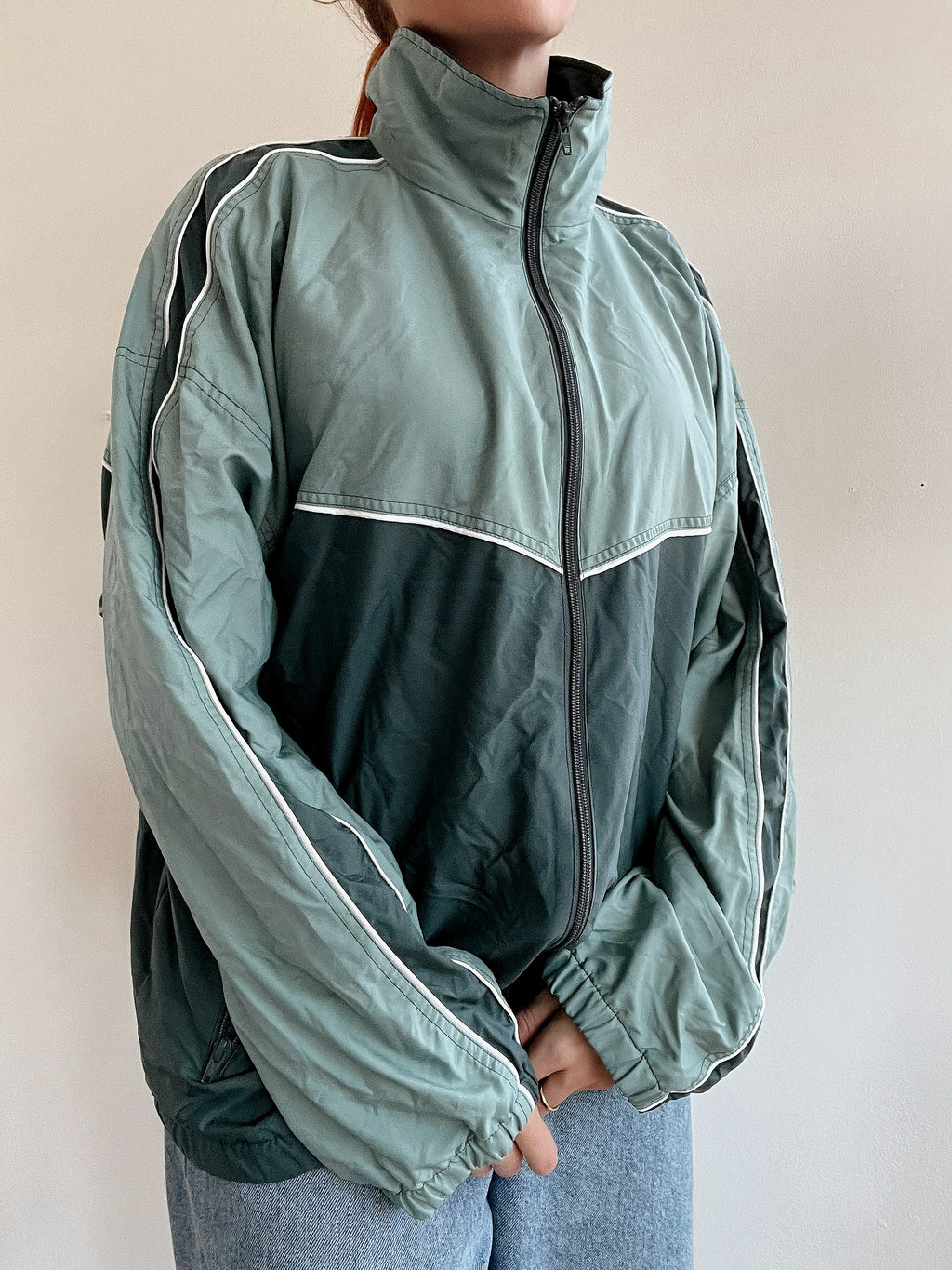 Vintage dunkelgrüne Joggingjacke L