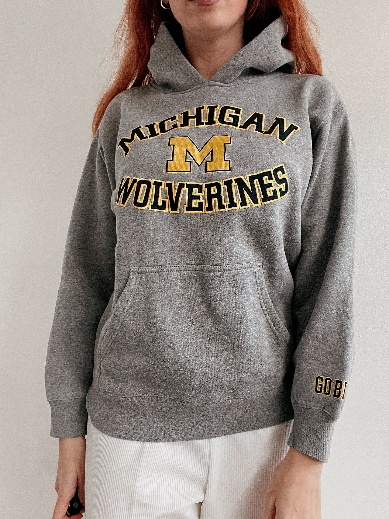 Vintage amerikanischer hellgrauer Pullover Michigan M