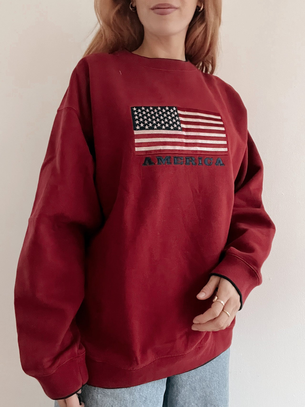 Pull vintage américain rouge foncé L