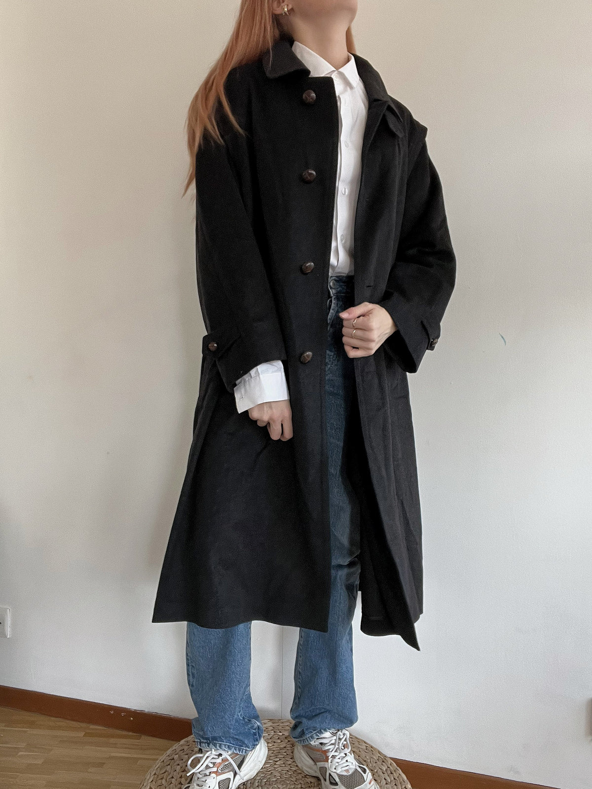Dunkelgrauer Vintage-Wollmantel L