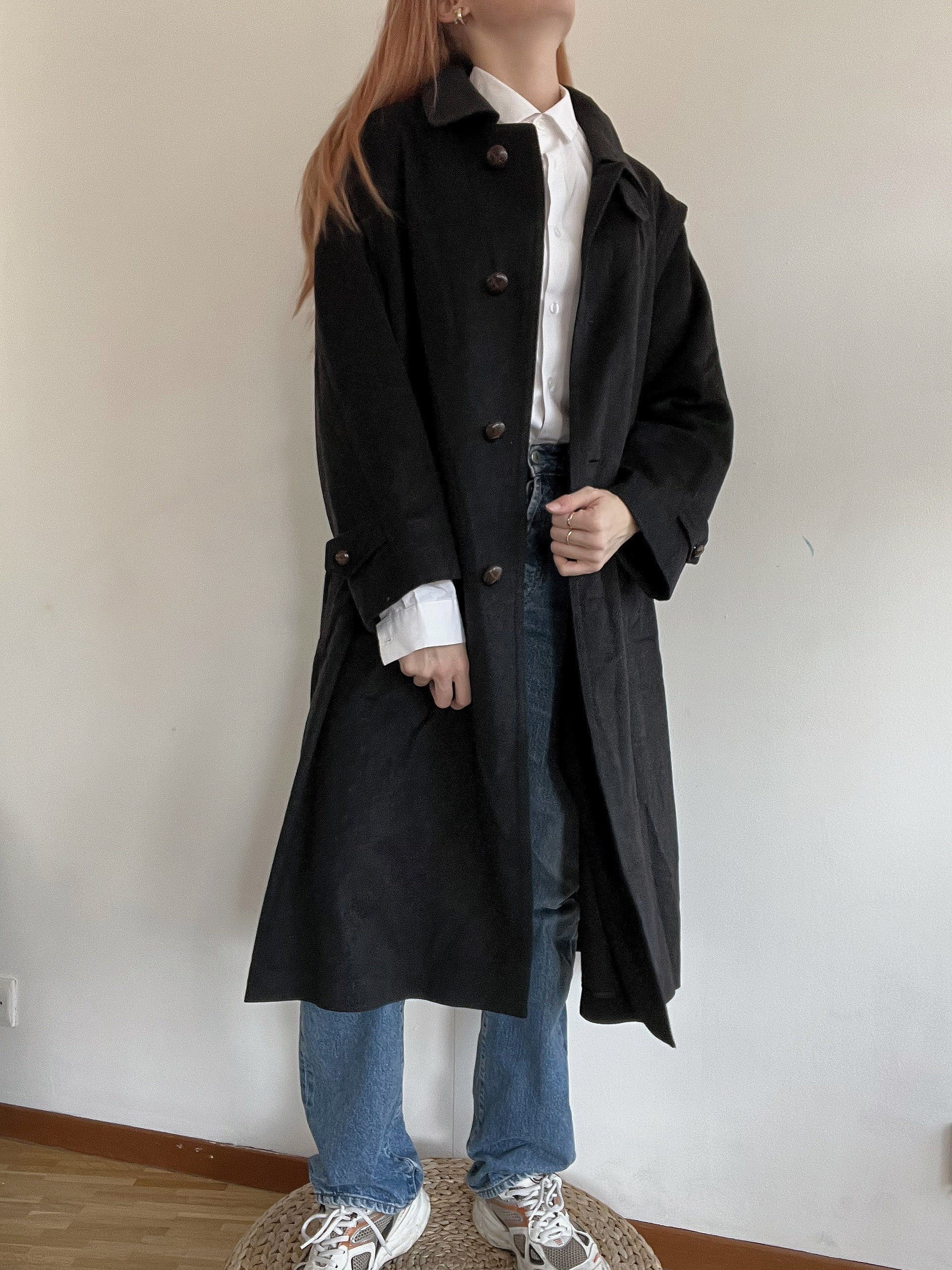 Dunkelgrauer Vintage-Wollmantel L