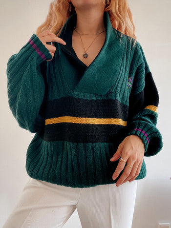 Pull vintage en laine vert L