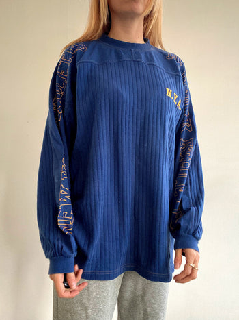 Pull vintage bleu en coton fin XL