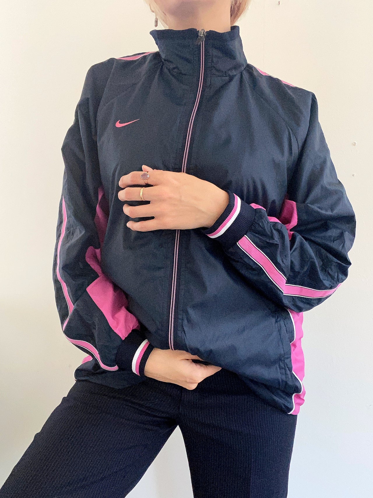 Veste jogging imperméable Nike bleue et rose L