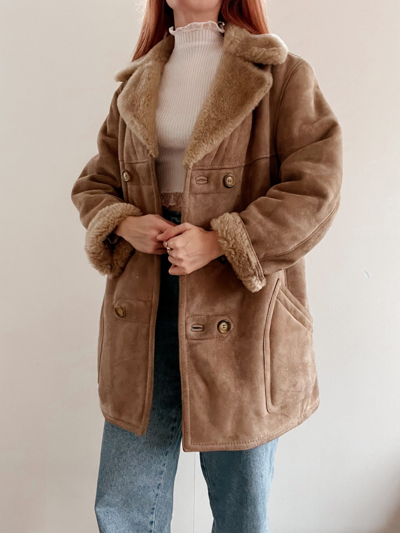 Manteau en mouton retourné beige L