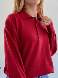 Pull vintage en laine rouge avec boutons L